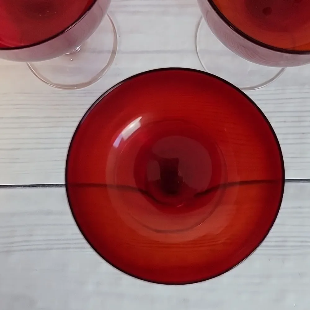 Colony glass Saturn pattern red clear twist stem Set of 12 sherbert glasses